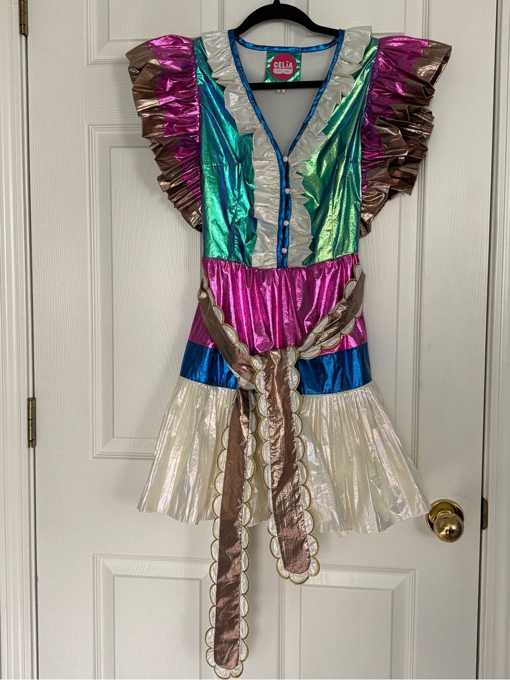 Celia B "Sapphire" Metallic Ruffled Mini Dress - Size Small